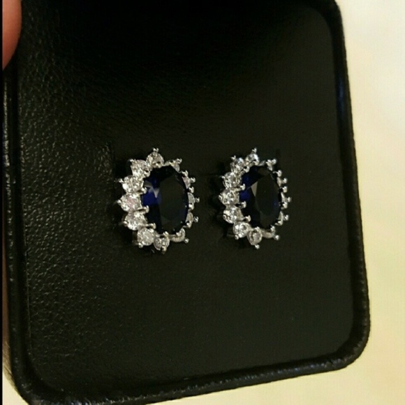 18k Sapphire Swarovski Earrings - Picture 2 of 7